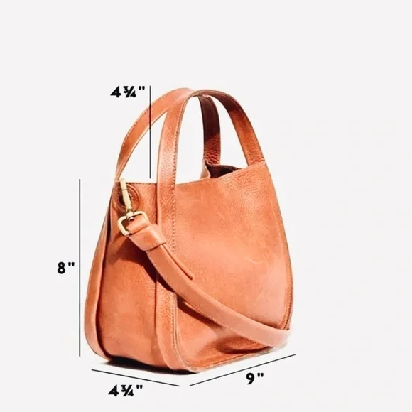 Madewell Sydney Light Tan Leather Crossbody Handbag Brass Details 9”x 8” - Picture 12 of 12